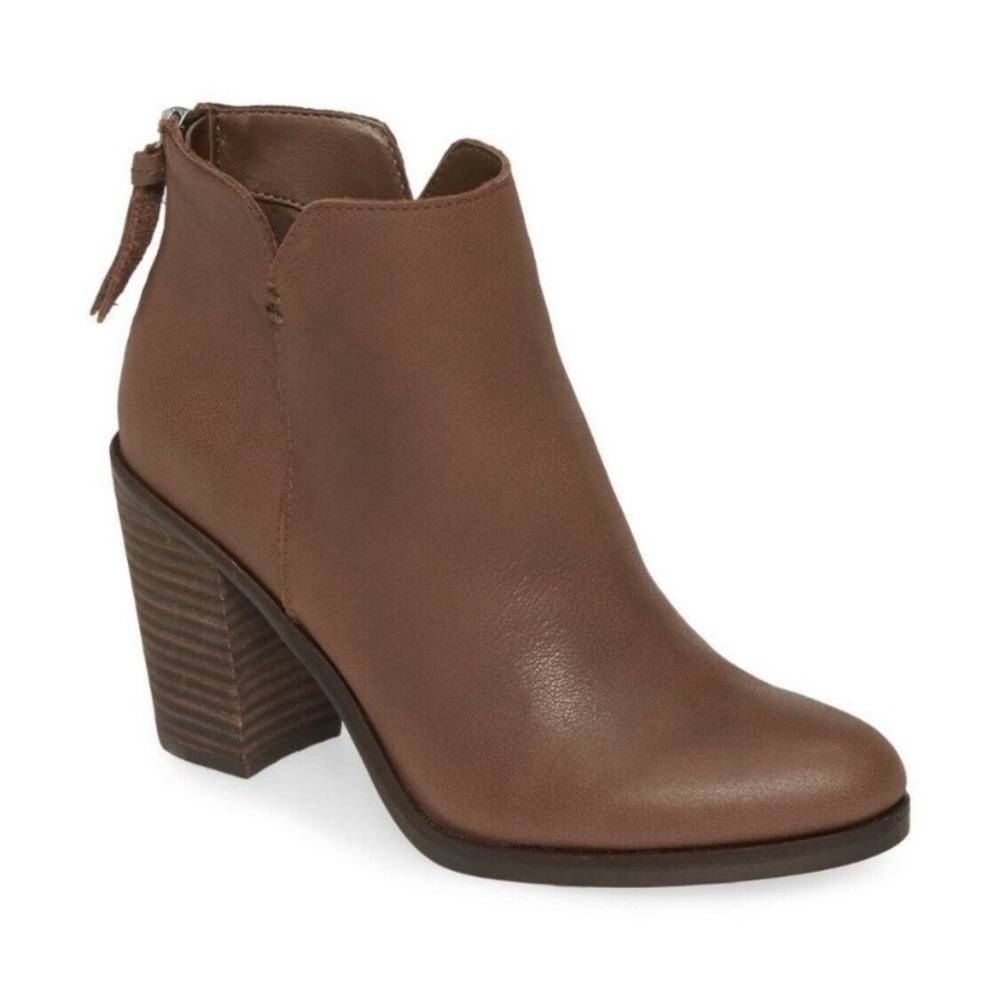 Bp Jett Lea Brown Cognac Leather Stack Block Heeled Ankle bootie